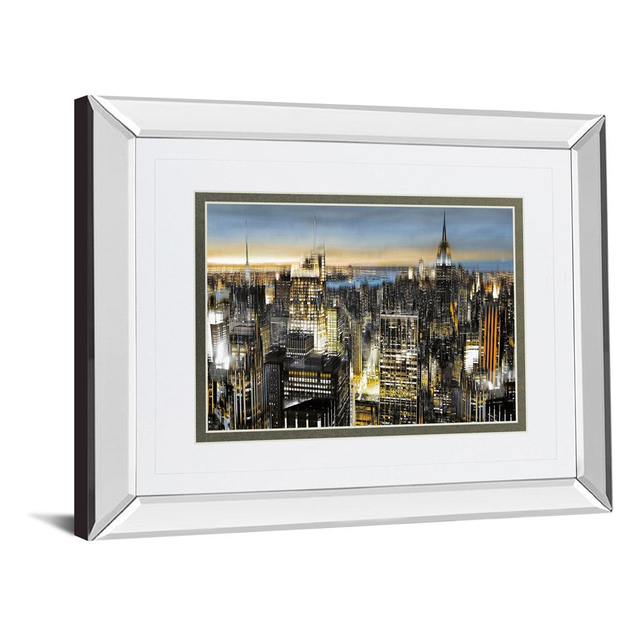 Classy Living Urban Twilight 40x34in Rectangular Wall Art | Transitional Mirrored Frame and Double-Matted Cityscape | Living Room & | Model DM5733MF