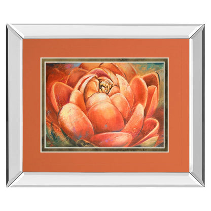 Classy Living Red Lotus Bloom Wall Art 40x34in | Transitional Mirrored Frame Mixed Media | Living Room & Bedroom Gallery Decor | 40 x 34 | Model DM5739MF