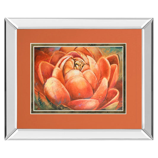 Classy Living Red Lotus Bloom Wall Art 40x34in | Transitional Mirrored Frame Mixed Media | Living Room & Bedroom Gallery Decor | 40 x 34 | Model DM5739MF