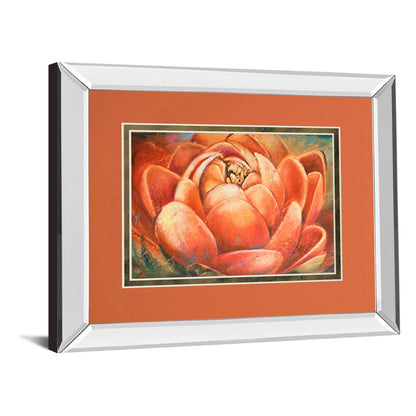Classy Living Red Lotus Bloom Wall Art 40x34in | Transitional Mirrored Frame Mixed Media | Living Room & Bedroom Gallery Decor | 40 x 34 | Model DM5739MF
