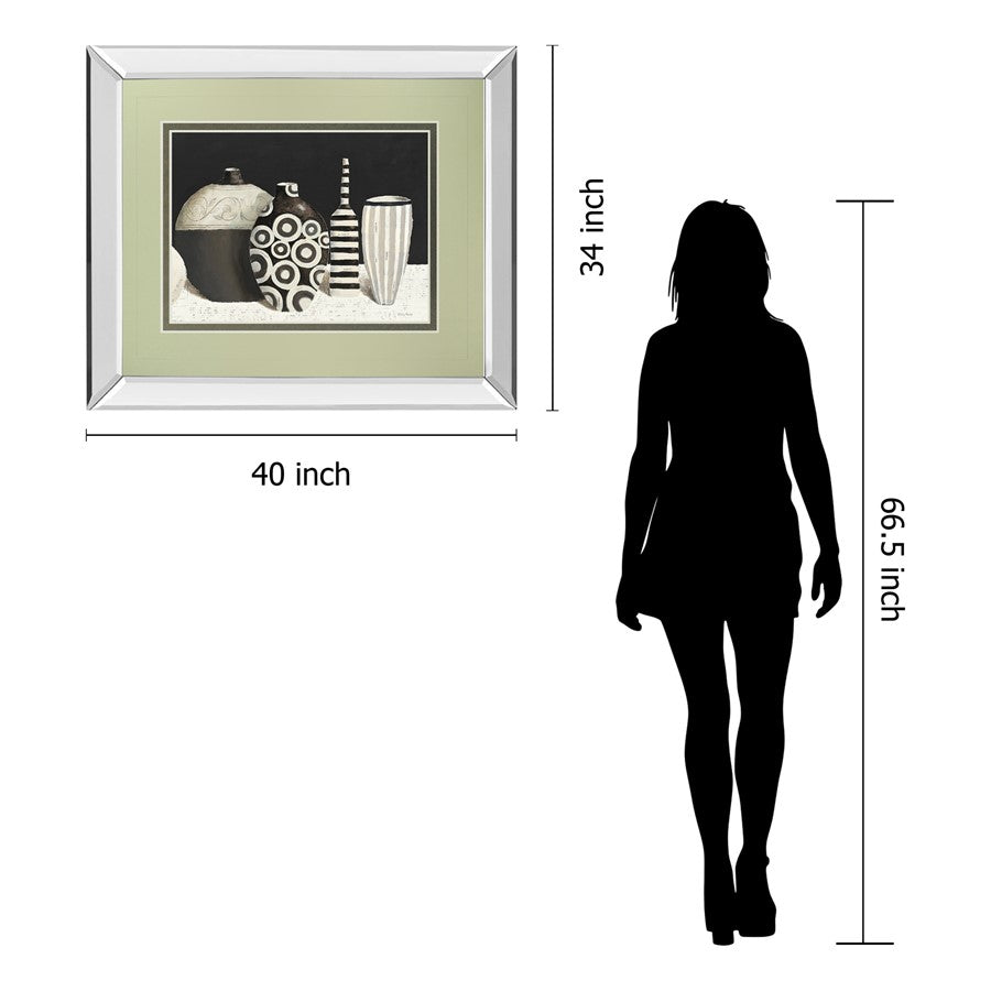 Classy Living Vases Wall Art 40x34in | Transitional Mirrored Frame and Double-Matted Beige | Living Room, Bedroom & Office Decor | 40 x | Model DM5748MF