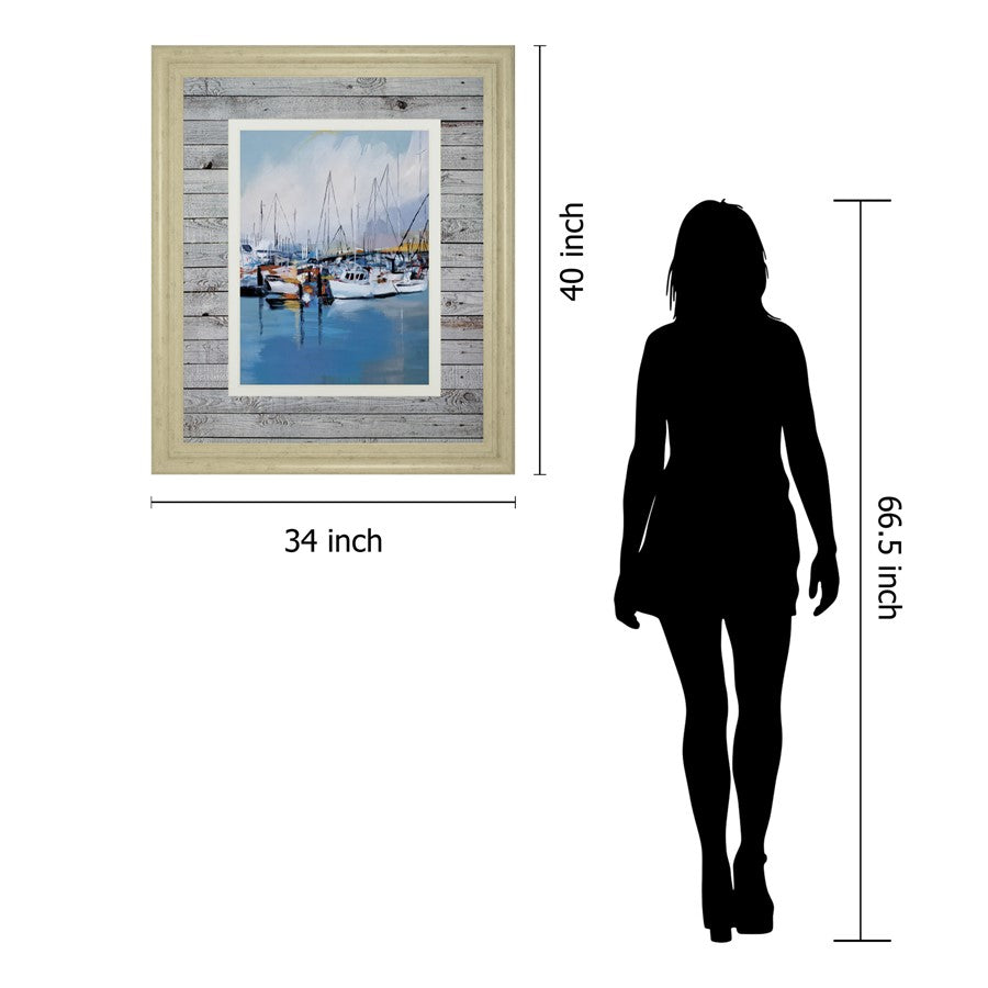 Classy Living Seaside Serenity 34x40in Wall Art | Transitional Framed Print in Ivory Bliss MDF Frame | Living Room & Office Nautical Decor | Model DM5775