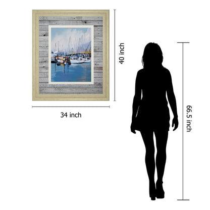 Classy Living Seaside Serenity 34x40in Wall Art | Transitional Framed Print in Ivory Bliss MDF Frame | Living Room & Office Nautical Decor | Model DM5775