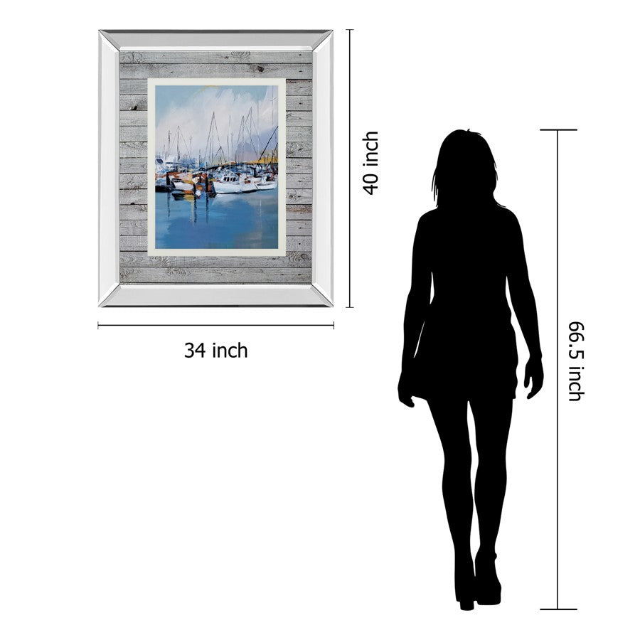 Classy Living Seaside Serenity Wall Art 34x40in | Transitional Mirrored Frame | Living Room, Bedroom & Office Decor | 40 in H, Vertical | Model DM5775MF