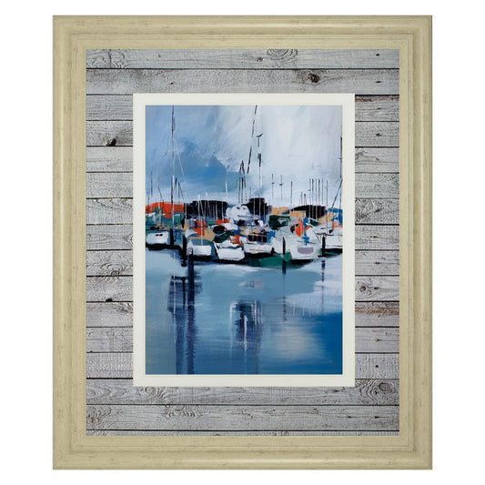 Classy Living Harbor Reflections Wall Art 34x40in | Contemporary Framed Print in Ivory Bliss MDF Frame | Living Room & Office Coastal Decor | Model DM5776