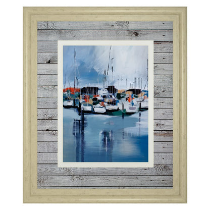 Classy Living Harbor Reflections Wall Art 34x40in | Contemporary Framed Print in Ivory Bliss MDF Frame | Living Room & Office Coastal Decor | Model DM5776