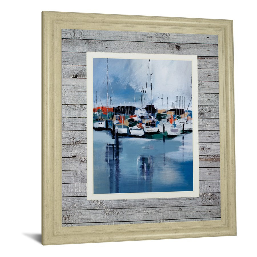 Classy Living Harbor Reflections Wall Art 34x40in | Contemporary Framed Print in Ivory Bliss MDF Frame | Living Room & Office Coastal Decor | Model DM5776