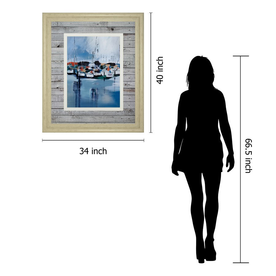 Classy Living Harbor Reflections Wall Art 34x40in | Contemporary Framed Print in Ivory Bliss MDF Frame | Living Room & Office Coastal Decor | Model DM5776