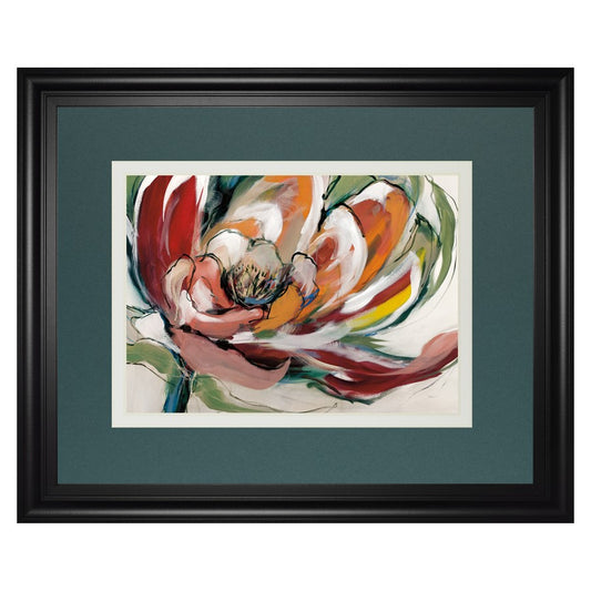 Classy Living Vibrant Bloom 40x34in Framed Wall Art | Contemporary Botanical Paper Print in Midnight Aura MDF Frame | Living Room & Bedroom | Model DM5778