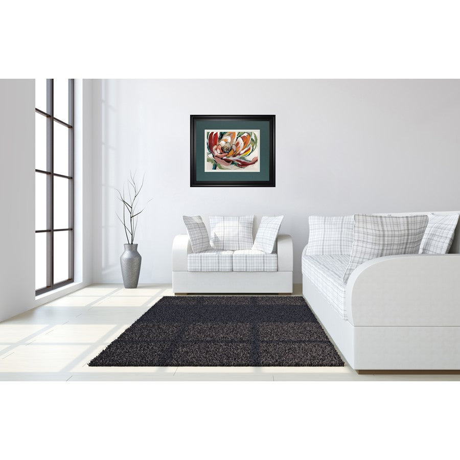 Classy Living Vibrant Bloom 40x34in Framed Wall Art | Contemporary Botanical Paper Print in Midnight Aura MDF Frame | Living Room & Bedroom | Model DM5778