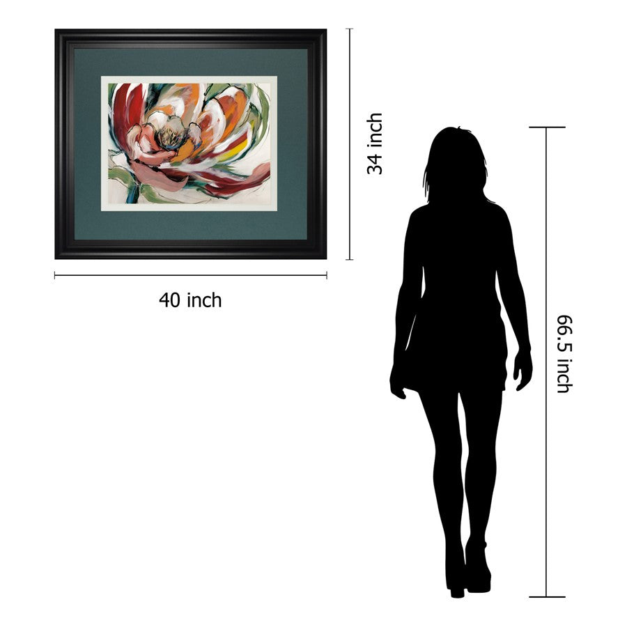 Classy Living Vibrant Bloom 40x34in Framed Wall Art | Contemporary Botanical Paper Print in Midnight Aura MDF Frame | Living Room & Bedroom | Model DM5778
