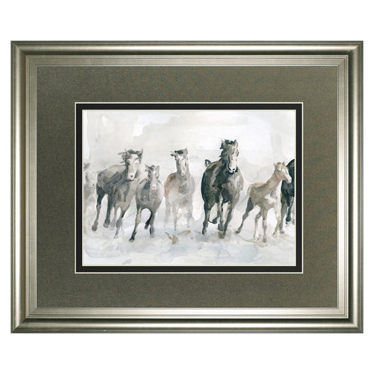 Classy Living Graceful Herd 40x34in Wall Art | Traditional Silver Serenity MDF Frame | Living Room & Office Decor | 1 x 40 x 34 in | Model DM5794