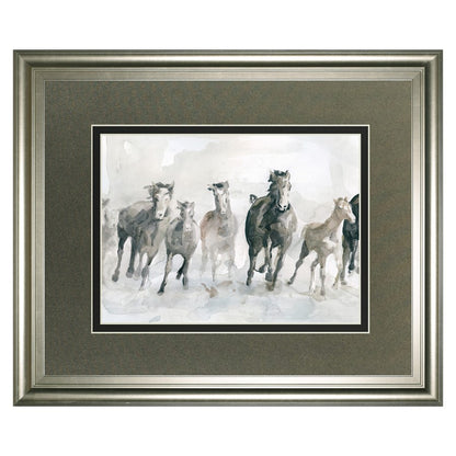 Classy Living Graceful Herd 40x34in Wall Art | Traditional Silver Serenity MDF Frame | Living Room & Office Decor | 1 x 40 x 34 in | Model DM5794
