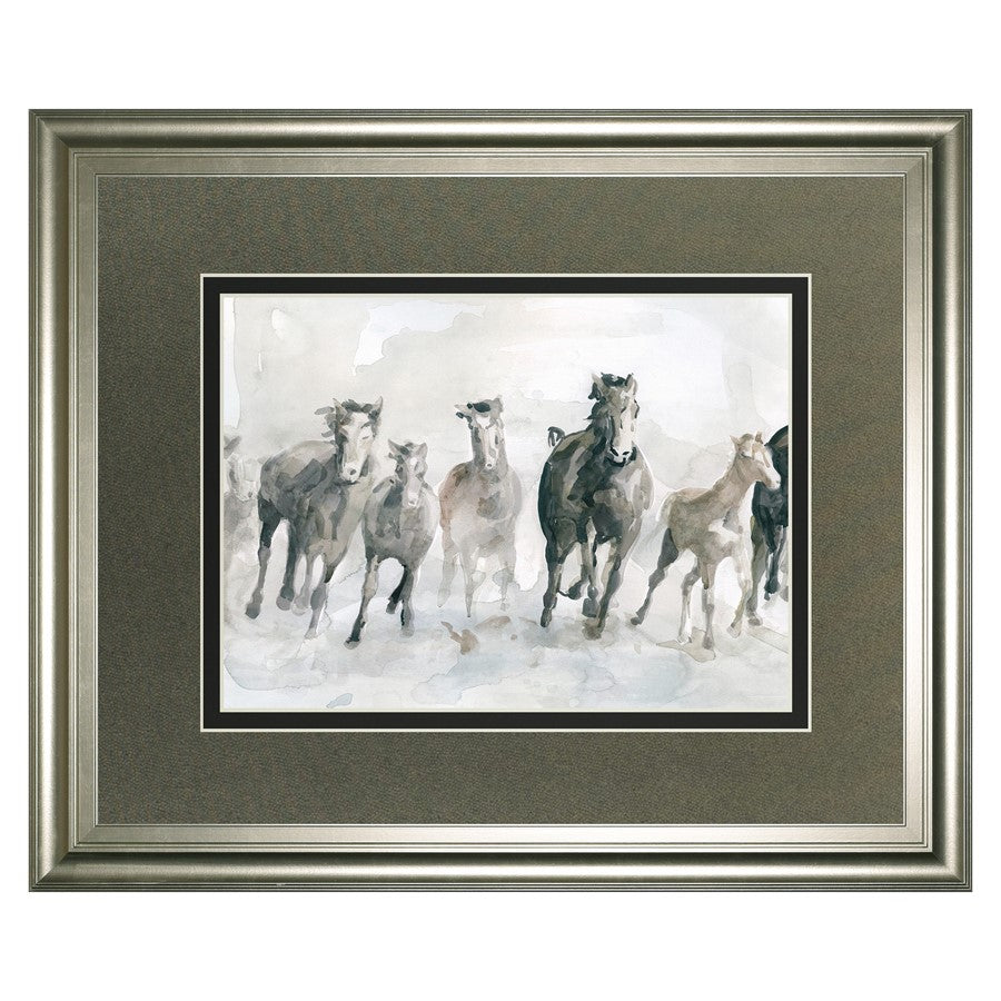 Classy Living Graceful Herd 40x34in Wall Art | Traditional Silver Serenity MDF Frame | Living Room & Office Decor | 1 x 40 x 34 in | Model DM5794