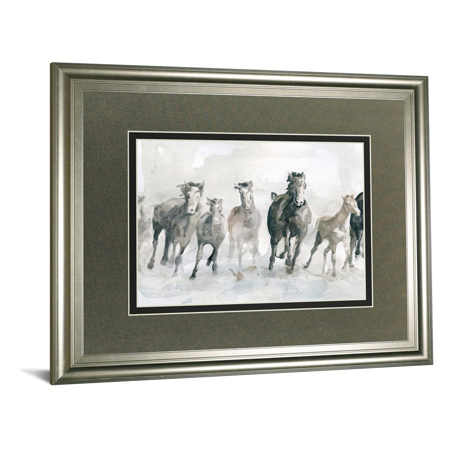 Classy Living Graceful Herd 40x34in Wall Art | Traditional Silver Serenity MDF Frame | Living Room & Office Decor | 1 x 40 x 34 in | Model DM5794