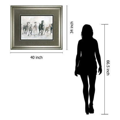 Classy Living Graceful Herd 40x34in Wall Art | Traditional Silver Serenity MDF Frame | Living Room & Office Decor | 1 x 40 x 34 in | Model DM5794