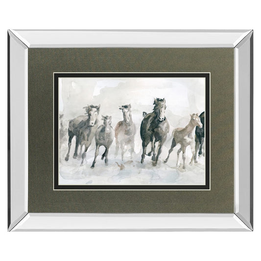 Classy Living Graceful Herd 40x34in Wall Art | Traditional Mirrored Frame Watercolor Horses | Living Room & Office Decor | 40 x 34 x 3 in | Model DM5794MF