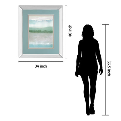 Classy Living Misty Shoreline 34x40in Wall Art | Contemporary Mirrored Frame Mixed Media | Living Room, Bedroom & Office Decor | 40 in H | Model DM5798MF