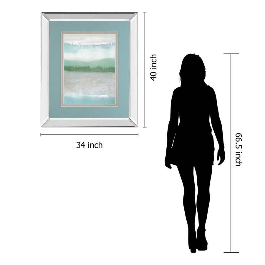 Classy Living Misty Shoreline 34x40in Wall Art | Contemporary Mirrored Frame Mixed Media | Living Room, Bedroom & Office Decor | 40 in H | Model DM5798MF