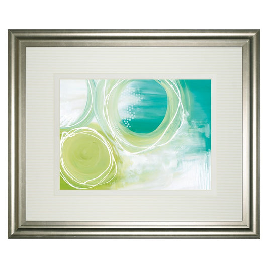Classy Living Serene Swirls Wall Art 40x34in | Contemporary Abstract Green Teal White on Silver Serenity Frame | Living Room & Office Decor | Model DM5806