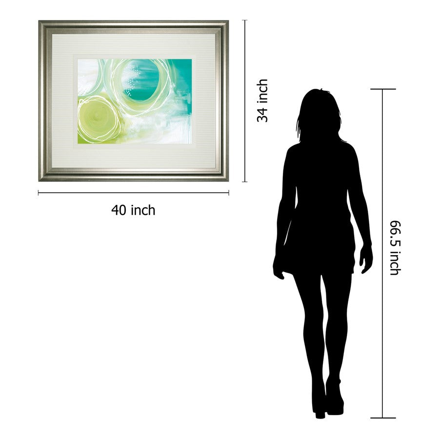 Classy Living Serene Swirls Wall Art 40x34in | Contemporary Abstract Green Teal White on Silver Serenity Frame | Living Room & Office Decor | Model DM5806