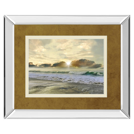 Classy Living Coastal Sunrise 40x34in Wall Art | Contemporary Mirrored Frame | Living Room & Bedroom Coastal Decor | 3 x 40 x 34 in | Model DM5833MF
