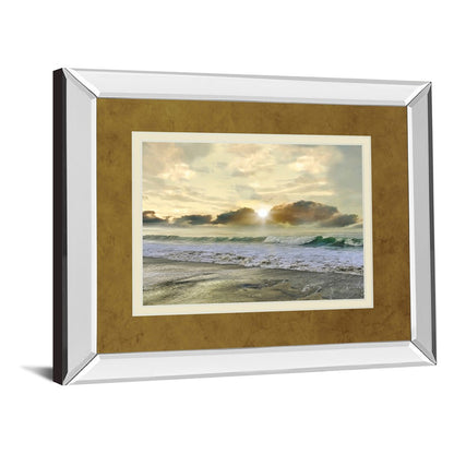 Classy Living Coastal Sunrise 40x34in Wall Art | Contemporary Mirrored Frame | Living Room & Bedroom Coastal Decor | 3 x 40 x 34 in | Model DM5833MF