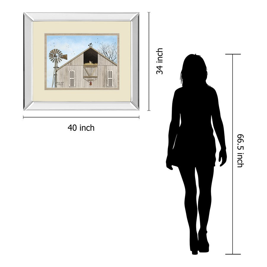 Classy Living Winds Aloft 40x34in Wall Art | Traditional Barn & Windmill Graphic Art, Mirrored Frame | Living Room & Office Decor | 40 x | Model DM5835MF