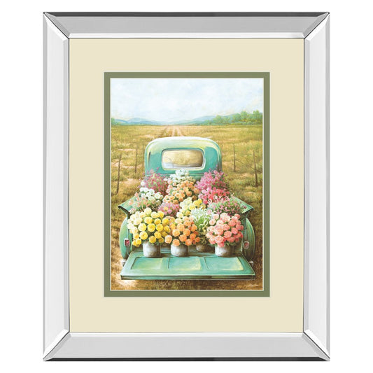 Classy Living Vintage Blooms 34x40in Wall Art | Traditional Mirrored Frame Countryside Truck Artwork | Living Room, Dining Room & Kitchen | Model DM5836MF