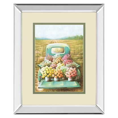 Classy Living Vintage Blooms 34x40in Wall Art | Traditional Mirrored Frame Countryside Truck Artwork | Living Room, Dining Room & Kitchen | Model DM5836MF