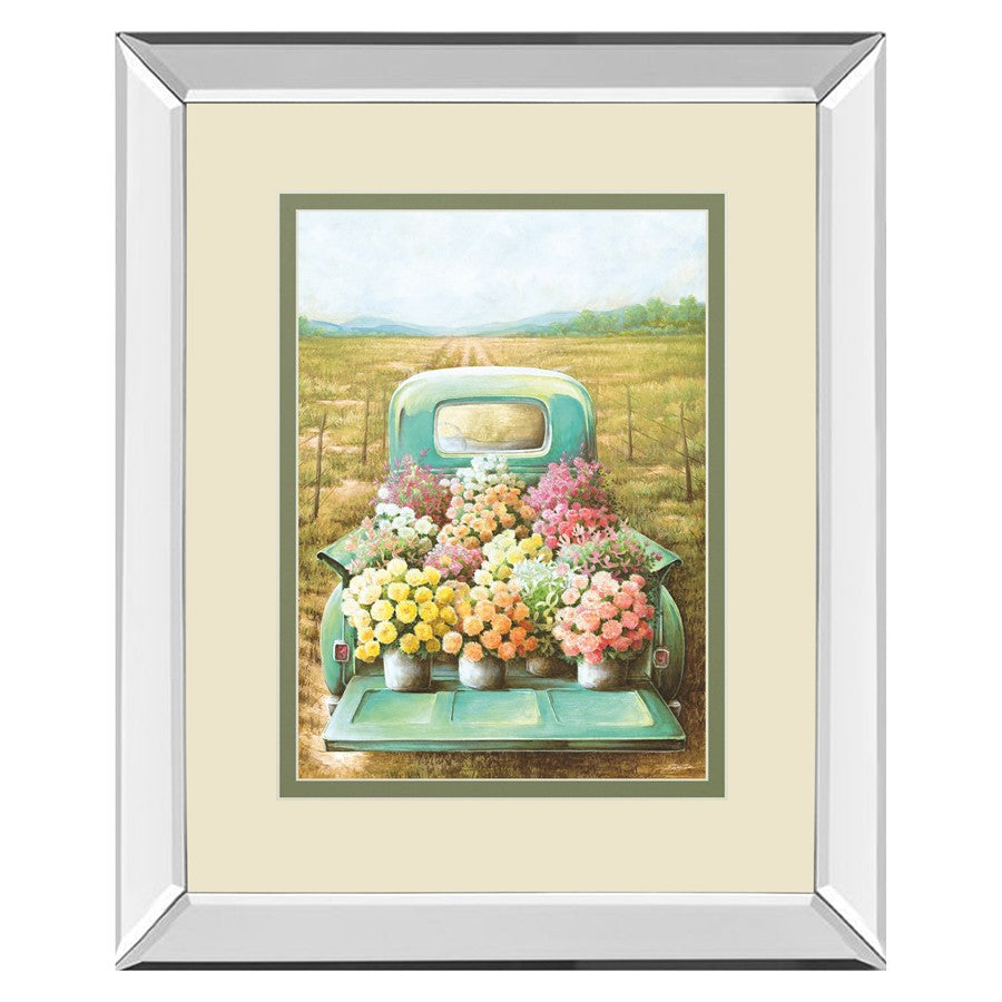 Classy Living Vintage Blooms 34x40in Wall Art | Traditional Mirrored Frame Countryside Truck Artwork | Living Room, Dining Room & Kitchen | Model DM5836MF