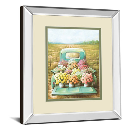 Classy Living Vintage Blooms 34x40in Wall Art | Traditional Mirrored Frame Countryside Truck Artwork | Living Room, Dining Room & Kitchen | Model DM5836MF