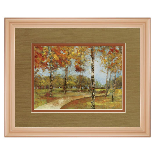 Classy Living Autumn Path Wall Art 40x34in | Contemporary Rose Gold Frame Multicolor Paper Print | Living Room & Bedroom Nature Decor | 1 x | Model DM5841