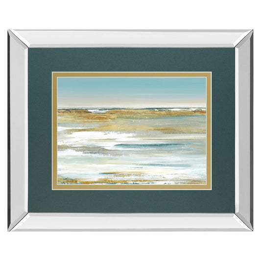 Classy Living Blue Horizon 40x34in Rectangular Wall Art | Contemporary Mixed Media with Mirrored Frame | Living Room & Bedroom Tranquil | Model DM5842MF
