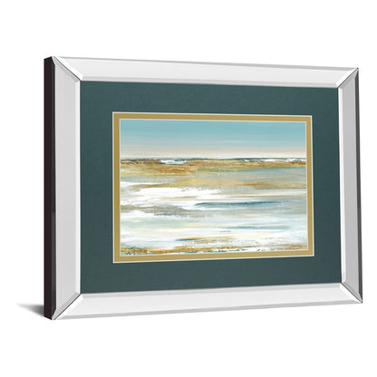 Classy Living Blue Horizon 40x34in Rectangular Wall Art | Contemporary Mixed Media with Mirrored Frame | Living Room & Bedroom Tranquil | Model DM5842MF