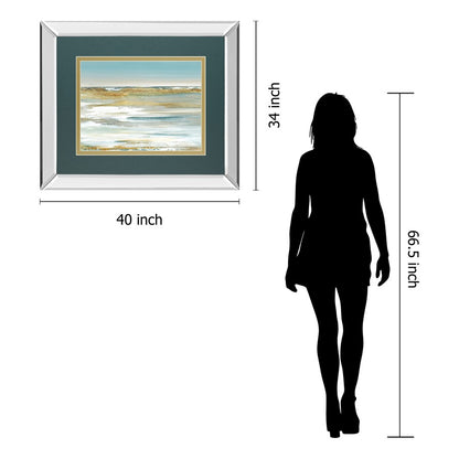 Classy Living Blue Horizon 40x34in Rectangular Wall Art | Contemporary Mixed Media with Mirrored Frame | Living Room & Bedroom Tranquil | Model DM5842MF