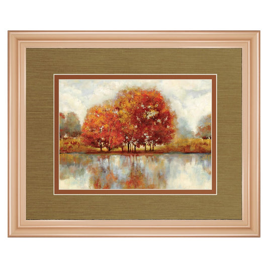 Classy Living Autumn Reflection Wall Art 40x34in | Transitional Rose Gold Frame and Multicolor Paper Print | Living Room & Office Decor | Model DM5849