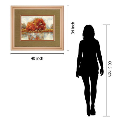 Classy Living Autumn Reflection Wall Art 40x34in | Transitional Rose Gold Frame and Multicolor Paper Print | Living Room & Office Decor | Model DM5849