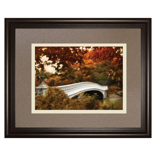 Classy Living Autumn Bridge Wall Art 40x34in | Country/Farmhouse Dark Chocolate MDF Frame and Multicolor Paper Print | Living Room, Bedroom | Model DM5851