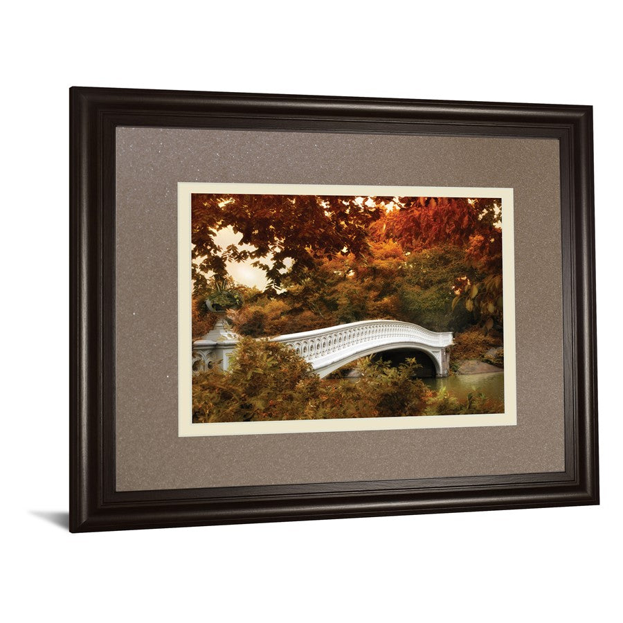 Classy Living Autumn Bridge Wall Art 40x34in | Country/Farmhouse Dark Chocolate MDF Frame and Multicolor Paper Print | Living Room, Bedroom | Model DM5851
