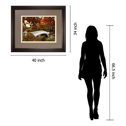 Classy Living Autumn Bridge Wall Art 40x34in | Country/Farmhouse Dark Chocolate MDF Frame and Multicolor Paper Print | Living Room, Bedroom | Model DM5851
