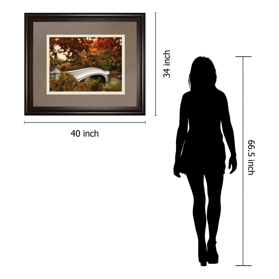 Classy Living Autumn Bridge Wall Art 40x34in | Country/Farmhouse Dark Chocolate MDF Frame and Multicolor Paper Print | Living Room, Bedroom | Model DM5851