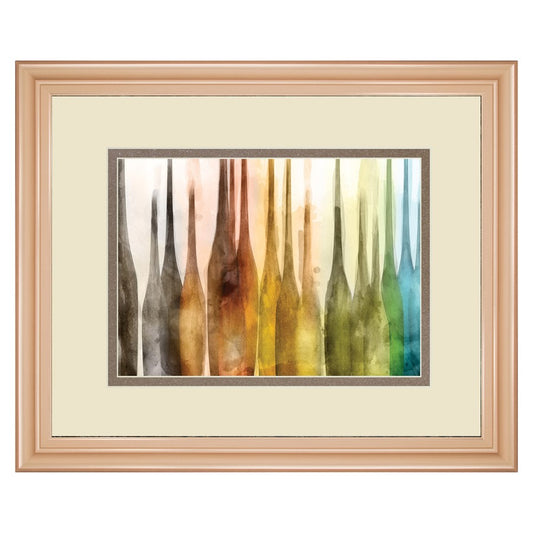 Classy Living Color Cascade 40x34in Framed Wall Art | Contemporary Multicolor Watercolor Bottles on Paper with Rose Gold MDF Frame | Living | Model DM5870