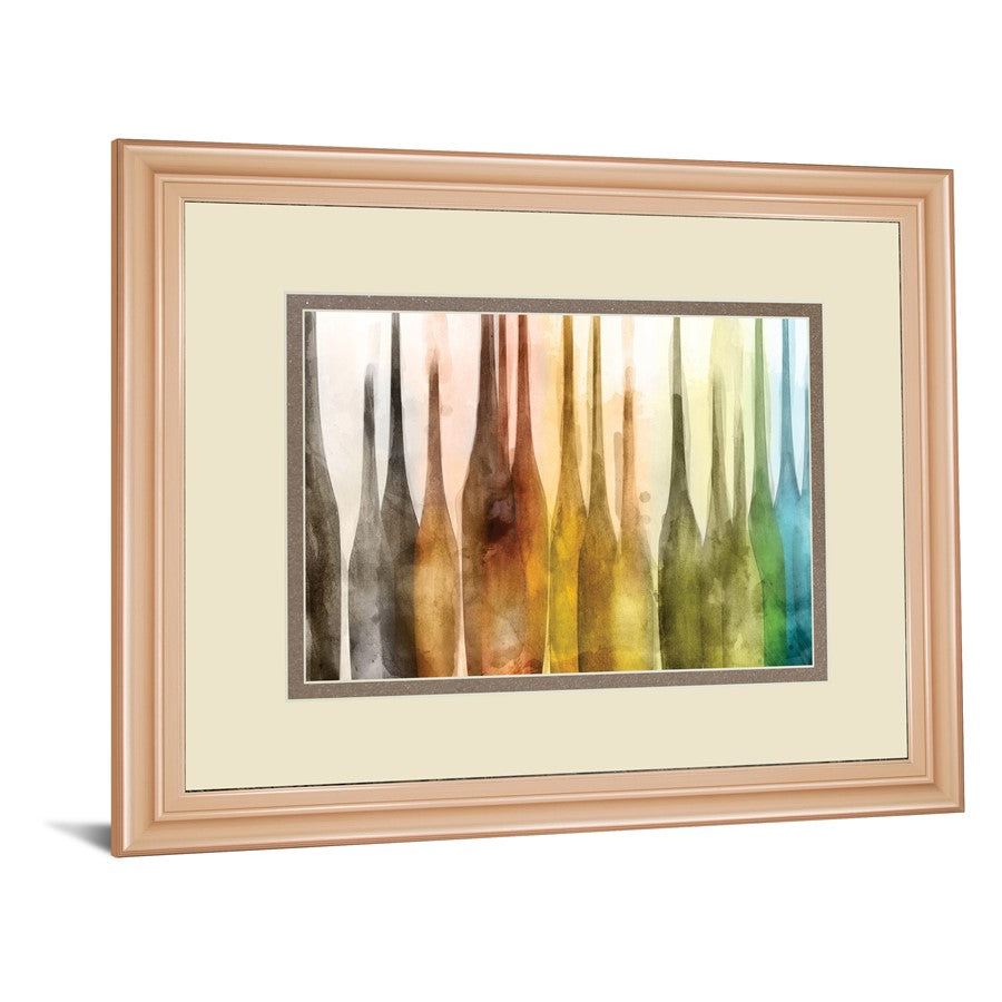 Classy Living Color Cascade 40x34in Framed Wall Art | Contemporary Multicolor Watercolor Bottles on Paper with Rose Gold MDF Frame | Living | Model DM5870