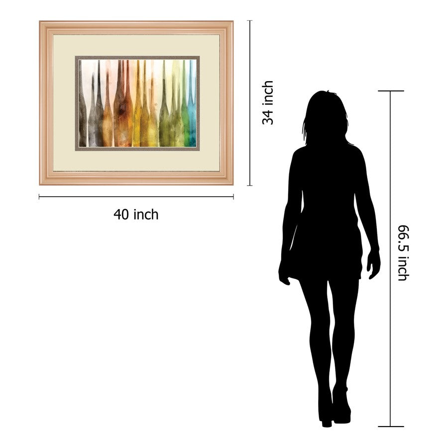 Classy Living Color Cascade 40x34in Framed Wall Art | Contemporary Multicolor Watercolor Bottles on Paper with Rose Gold MDF Frame | Living | Model DM5870
