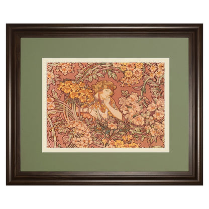 Classy Living Redhead Among Flowers Wall Art 40x34in | Contemporary Framed Print in Cinnamon Mocha MDF Frame | Living Room & Bedroom Decor | Model DM5875