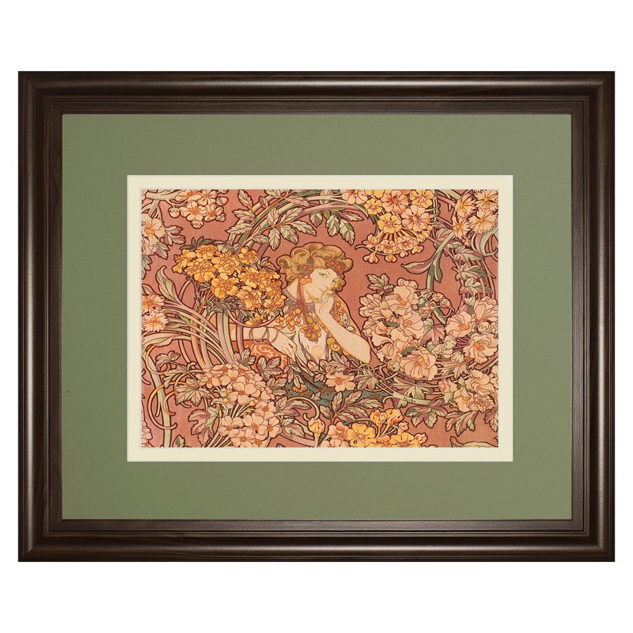 Classy Living Redhead Among Flowers Wall Art 40x34in | Contemporary Framed Print in Cinnamon Mocha MDF Frame | Living Room & Bedroom Decor | Model DM5875