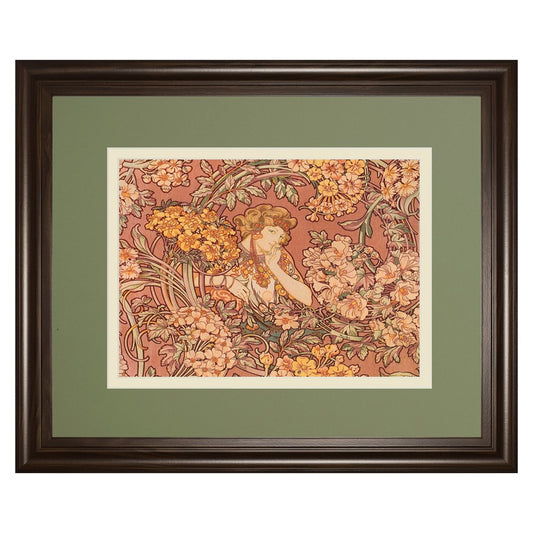 Classy Living Redhead Among Flowers Wall Art 40x34in | Contemporary Framed Print in Cinnamon Mocha MDF Frame | Living Room & Bedroom Decor | Model DM5875