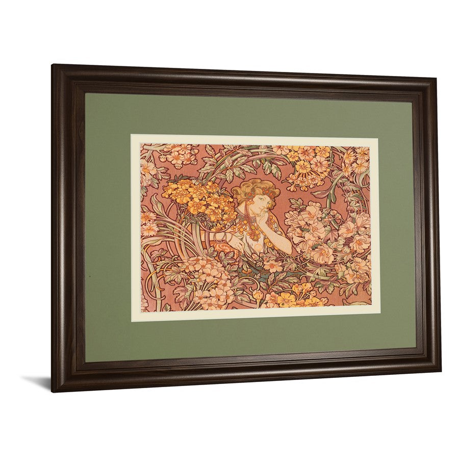 Classy Living Redhead Among Flowers Wall Art 40x34in | Contemporary Framed Print in Cinnamon Mocha MDF Frame | Living Room & Bedroom Decor | Model DM5875