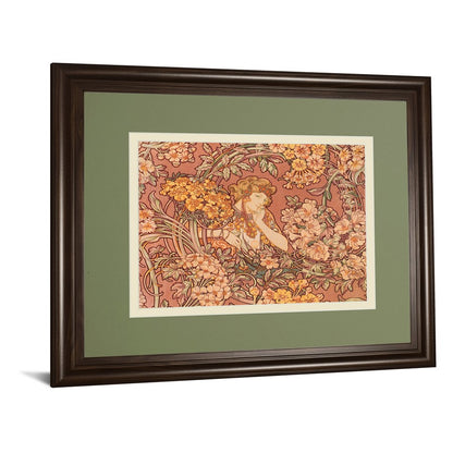 Classy Living Redhead Among Flowers Wall Art 40x34in | Contemporary Framed Print in Cinnamon Mocha MDF Frame | Living Room & Bedroom Decor | Model DM5875